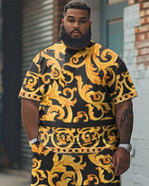 Baroque Print T-Shirt Shorts Suit Men's Plus Size